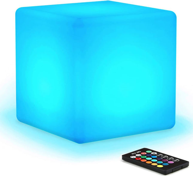 Mr.Go 8-inch Rechargeable LED Cube Light w/Remote, RGB Color Changing Cube Lamp,