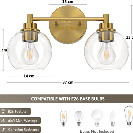 VONLUCE Bathroom Light Fixtures, 2-Light Bathroom Lights Over Mirror with Globe