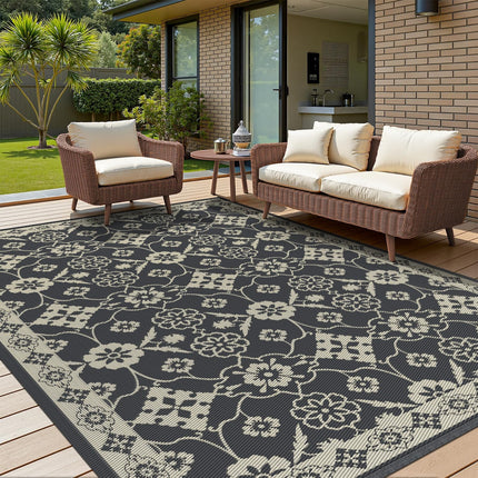 COCOER Floral Outdoor Rug 5x8 Reversible-Waterproof Patio Rug-Quick Dry Outdoor