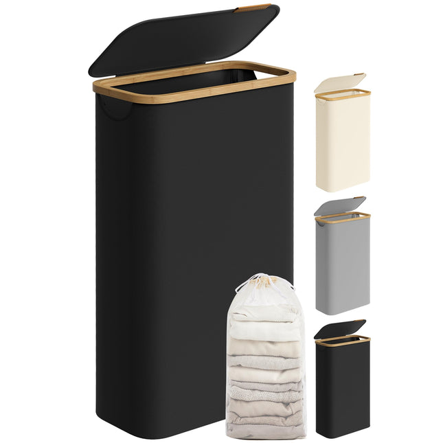 SONGMICS Laundry Hamper with Lid, Slim Laundry Basket, 17.2 Gallons (65L), Space