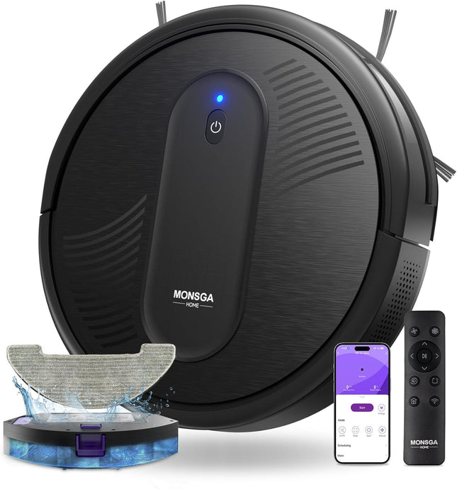 MONSGA Robot Vacuums and mop, Powerful Suction Robotic Vacuum, 140Min Runtime, V
