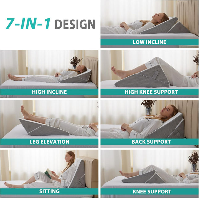 Bedluxe Wedge Pillow for Sleeping, Adjustable 9&12 Inch Foldable Bed Wedge Pillo