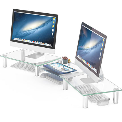 Hemudu Dual Monitor Stand -Adjustable Length and Angle Dual Monitor Riser, Compu