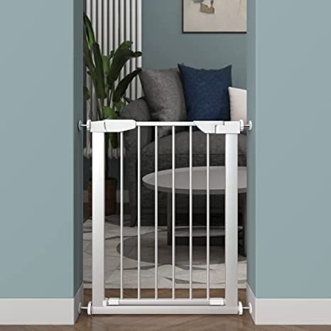 ALLAIBB 26 27 28 inch Baby Gate Wide Pressure Mounted White Walk Through Auto Cl