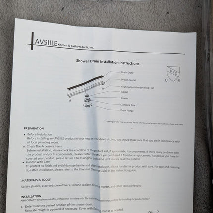 AVSIILE Linear Shower Floor Drain, Brushed Gold 24 Inch 304 Stainless Steel Bath