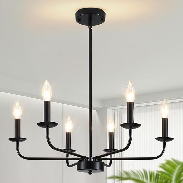 JZQWCK Chandeliers Ceiling Lights, 6-Light Modern Black Farmhouse Chandelier for