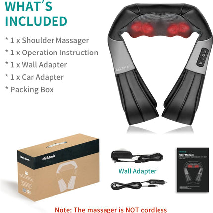 Nekteck Shiatsu Back Neck Massager, Deep Kneading Shoulder Massager with Heat, W