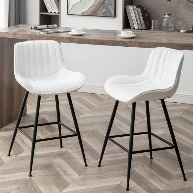 Whiterye 24’’ Bar Stools Set of 2 Modern Barstools White Bar Stools with Fabric