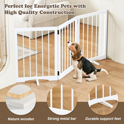 keny Freestanding Dog Gate for Stairs or Doorways, 3 Panel Folding Pet Fence, Wh