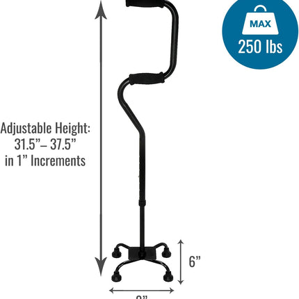 HealthSmart Quad Cane, Sit To Stand Walker, Adjustable Quad Cane, Black