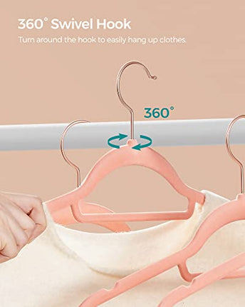 SONGMICS Velvet Hangers, Set of 50 Clothes Hanger with Rose Gold Swivel Hook, No