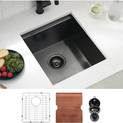 15 Inch Black Undermount Bar Sink, Swift Horse 15x17 Inch 16Gauge Black Stainles