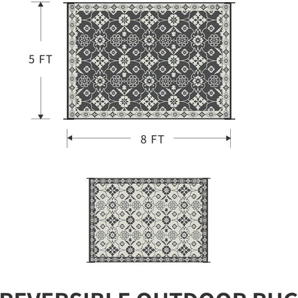 COCOER Floral Outdoor Rug 5x8 Reversible-Waterproof Patio Rug-Quick Dry Outdoor