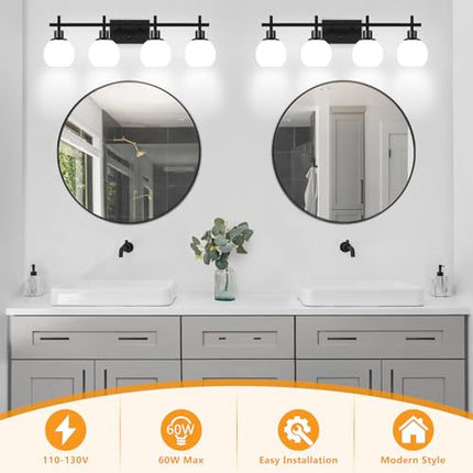 4-Light Modern Vanity Lighting Fixtures, Bathroom Wall Mounted Vanity Light,Blac