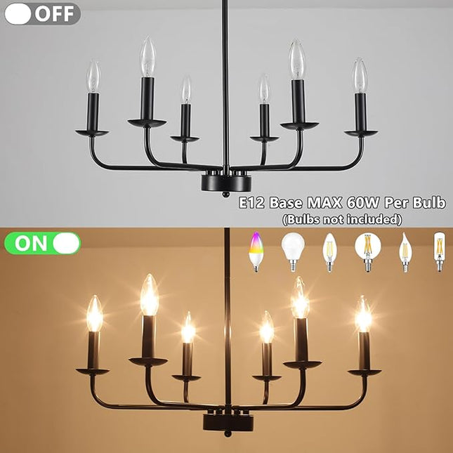 JZQWCK Chandeliers Ceiling Lights, 6-Light Modern Black Farmhouse Chandelier for