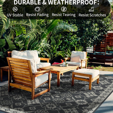 COCOER Floral Outdoor Rug 5x8 Reversible-Waterproof Patio Rug-Quick Dry Outdoor