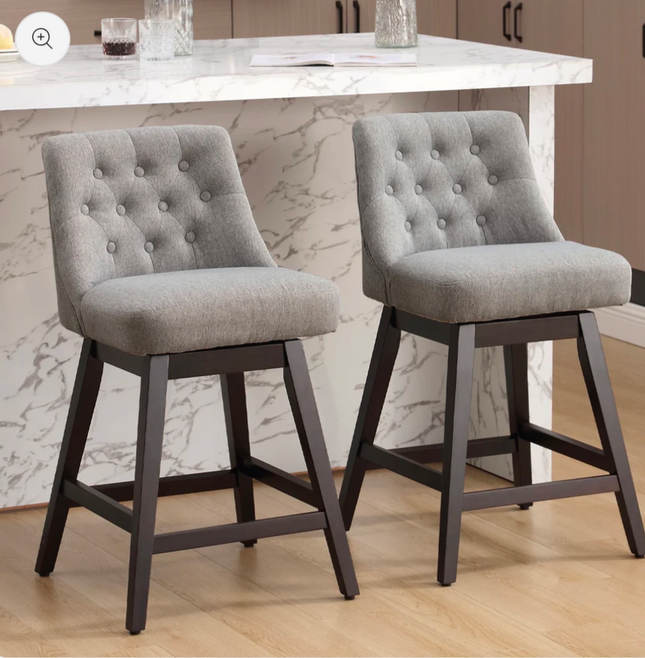 TEWLOSS 26" Swivel Fabric Counter Height Bar Stools, Gray (Set of 2)