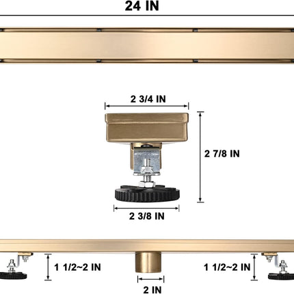 AVSIILE Linear Shower Floor Drain, Brushed Gold 24 Inch 304 Stainless Steel Bath