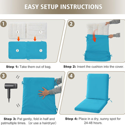 Ottowood High Back Outdoor Chair Cushions Set of 2-44''x20'' Patio Dining Chair