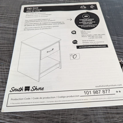 South Shore Furniture Tassio 1-Drawer Nightstand Gray Oak, Farmhouse