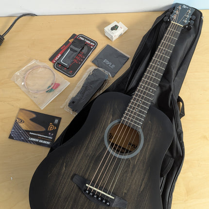 PYLE 34” Acoustic Guitar Kit-1/2 Junior Size Handcrafted Linden Wood Black Matte