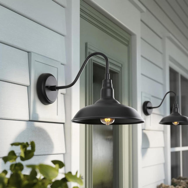 GOALPLUS Black Barn Lights Outdoor for Farmhouse, 10 Inch Dome Exterior Goosenec