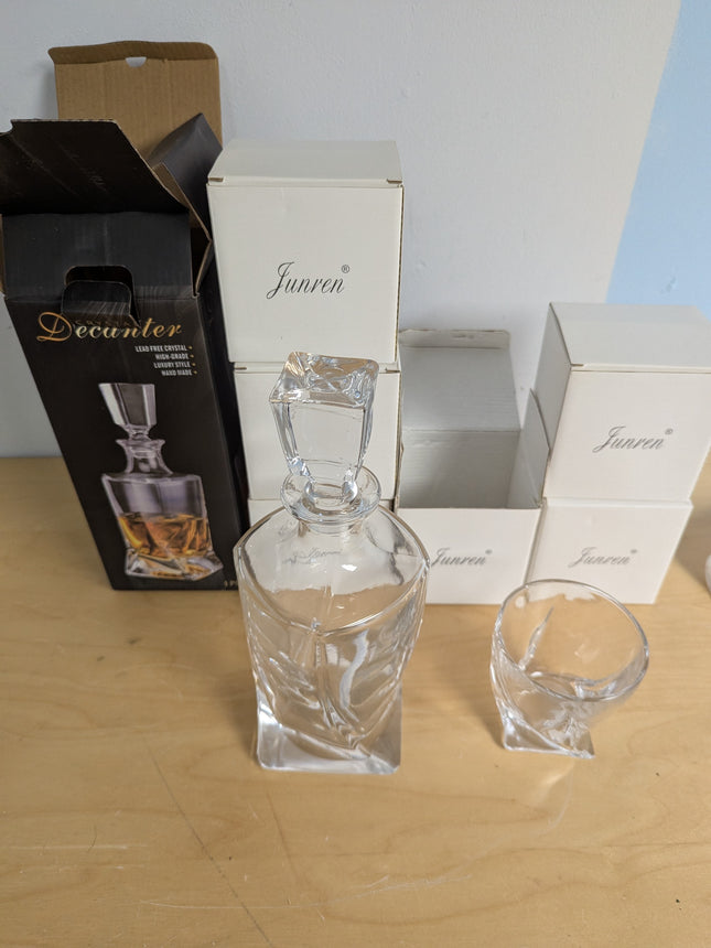 Whiskey Decanter Set for Men with 6 Whiskey Glasses Cups, Clear Whisky Glass Liq