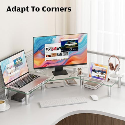 Hemudu Dual Monitor Stand -Adjustable Length and Angle Dual Monitor Riser, Compu