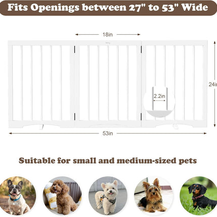 keny Freestanding Dog Gate for Stairs or Doorways, 3 Panel Folding Pet Fence, Wh