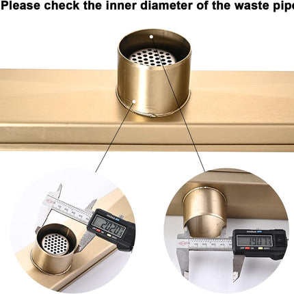 AVSIILE Linear Shower Floor Drain, Brushed Gold 24 Inch 304 Stainless Steel Bath