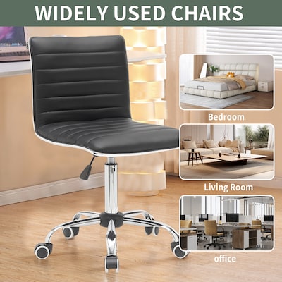 BWE Black Contemporary Ergonomic Adjustable Height Swivel Faux Leather Desk Chai