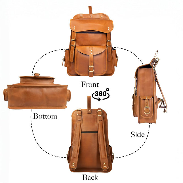 Satchel And Fable Handmade Brown Vintage Genuine Leather Shoulder Men Backpack