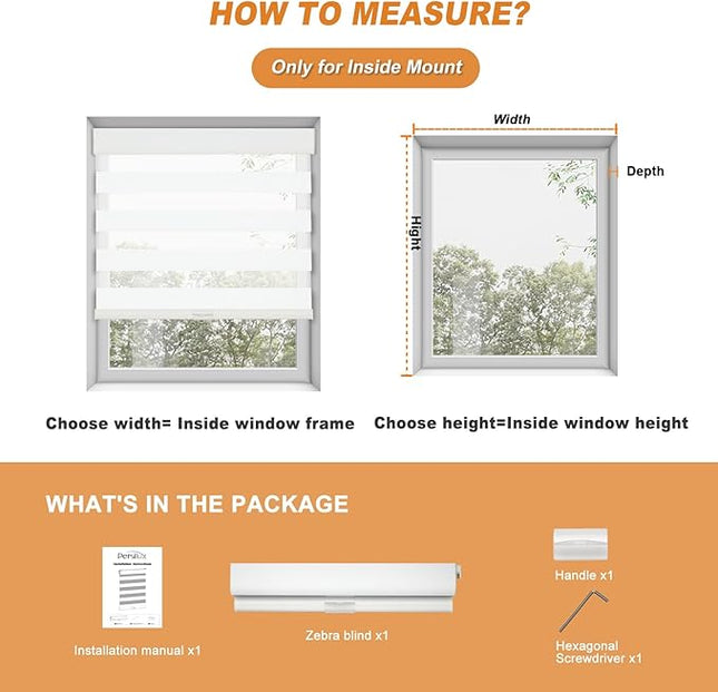 Persilux No Drill No Tool Zebra Blinds Light Filtering Dual Layer Privacy for Da