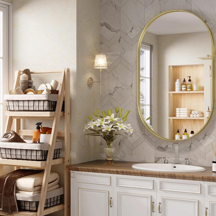 JIINGYO Oval Mirror, 24"×32" Gold Bathroom Mirror, Oval Mirror for Bathroom, Gol