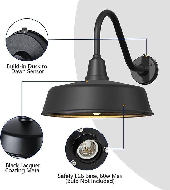 Ytzlvw 24Inch Large Outdoor Gooseneck Barn Lights from Dusk to Dawn, Extended Ar