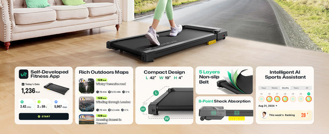 UREVO Walking Pad, Treadmills for Home, Under Desk Treadmill with APP and Remote