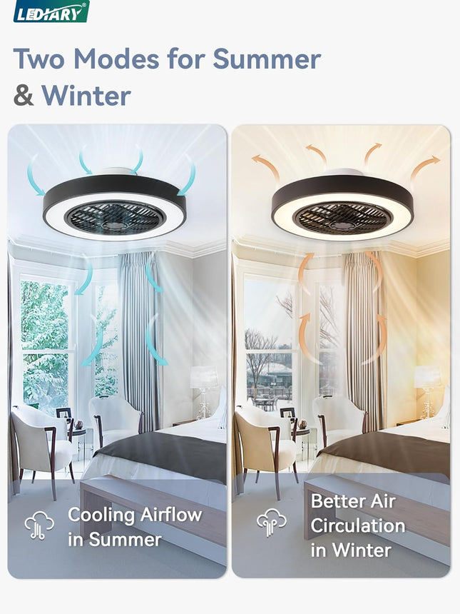 LEDIARY 20 Inch Low Profile Ceiling Fans With Lights, Led Bladeless Ceiling Fan,