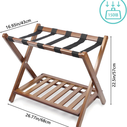 Smart FENDEE Fully Assembled Walnut Luggage Racks Set of 2, 5 Nylon Straps Foldi