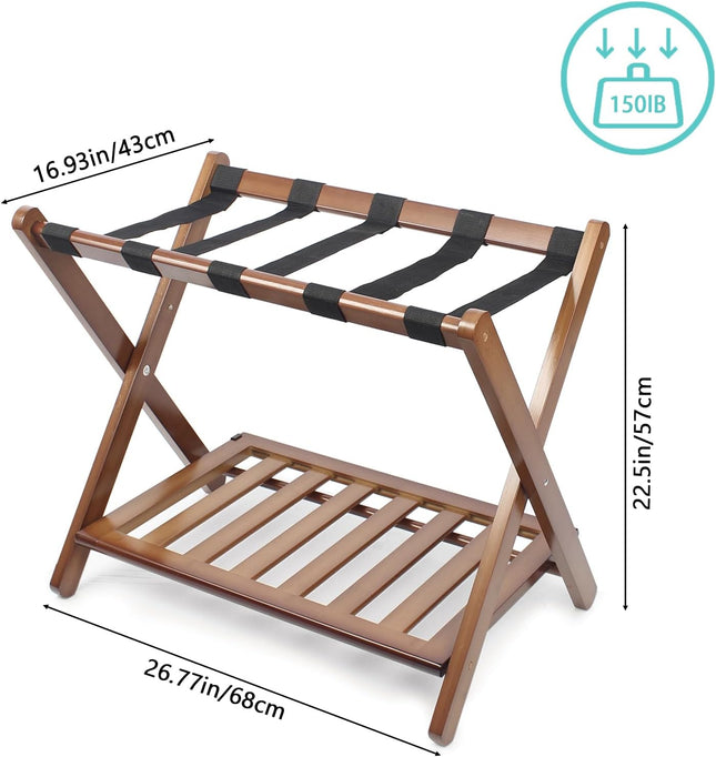 Smart FENDEE Fully Assembled Walnut Luggage Racks Set of 2, 5 Nylon Straps Foldi