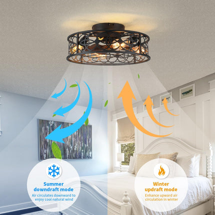 20" Caged Ceiling Fans with Lights Remote Control Low Profile Flush Mount Ceilin