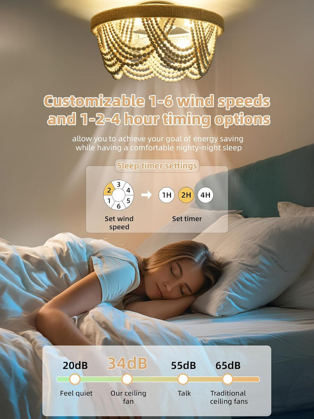 DSYBRI 20 Inch Boho Chandelier Ceiling Fan with Light, Caged Indoor Ceiling Fan