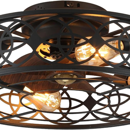 20" Caged Ceiling Fans with Lights Remote Control Low Profile Flush Mount Ceilin