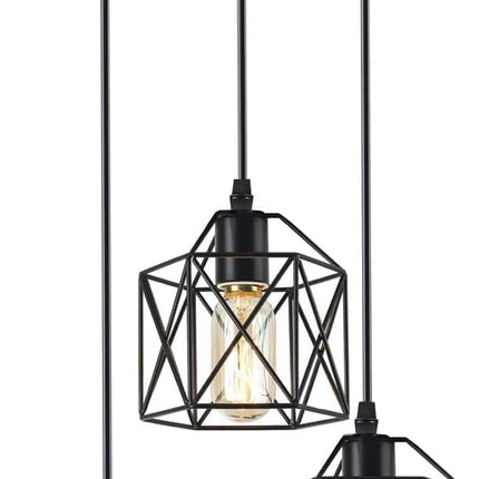 CADELON Black Pendant Light, Industrial 3 Light Pendant Lighting, Cage Metal Far