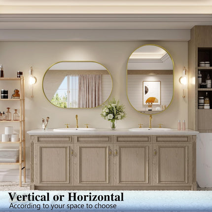 JIINGYO Oval Mirror, 24"×32" Gold Bathroom Mirror, Oval Mirror for Bathroom, Gol