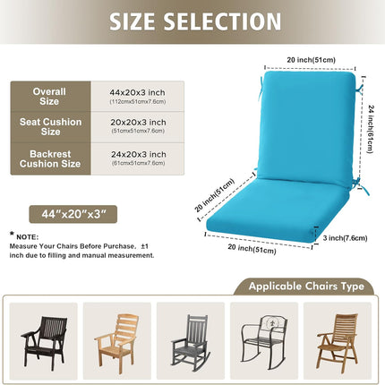 Ottowood High Back Outdoor Chair Cushions Set of 2-44''x20'' Patio Dining Chair