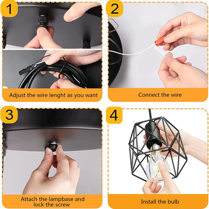 CADELON Black Pendant Light, Industrial 3 Light Pendant Lighting, Cage Metal Far