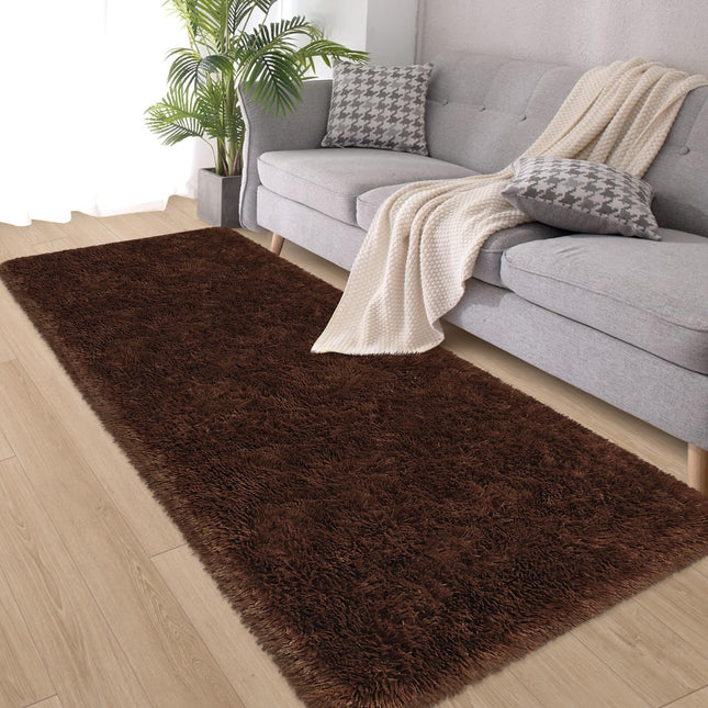 ZJYeRug Brown Runner Rugs for Bedroom Living Room,Non Slip Bedside Fluffy Area R