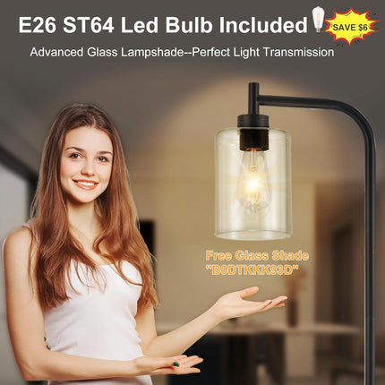 DLLT Floor Lamp Tall for Room: Black Standing Lamp with Clear Glass Lampshade fo