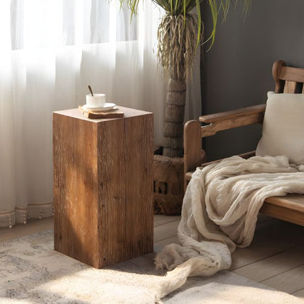 Rustic 11.81" Wood End Table Square Side Table in Distressed Finish - 1 30 x 30