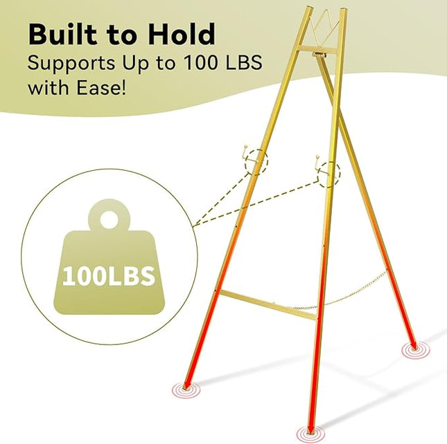 GRENTY Gold Easel Stand for Wedding Signs – No Assembly Needed, Heavy Duty Metal